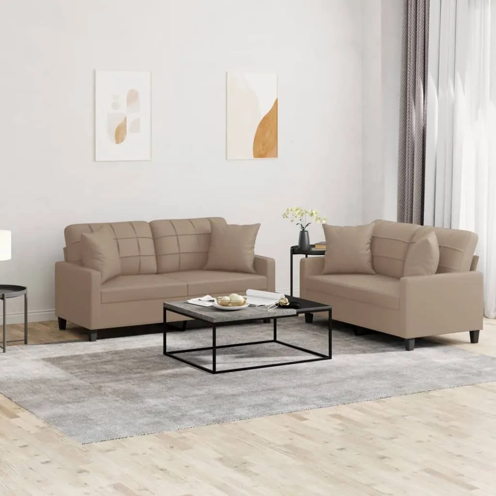3201372 vidaXL Set de canapele cu perne, 2 piese, cappuccino, piele ecologică