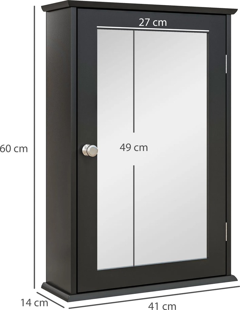 kleankin Mobilier de Baie Dulap Suspendat cu Oglindă 41x14x60cm Negru | Aosom Romania