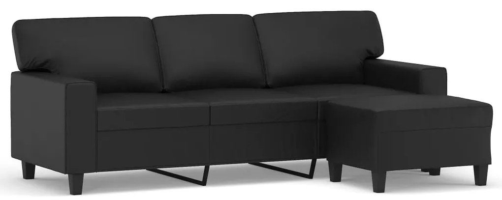 3153551 vidaXL Canapea cu 3 locuri și taburet, negru, 180 cm, piele ecologică