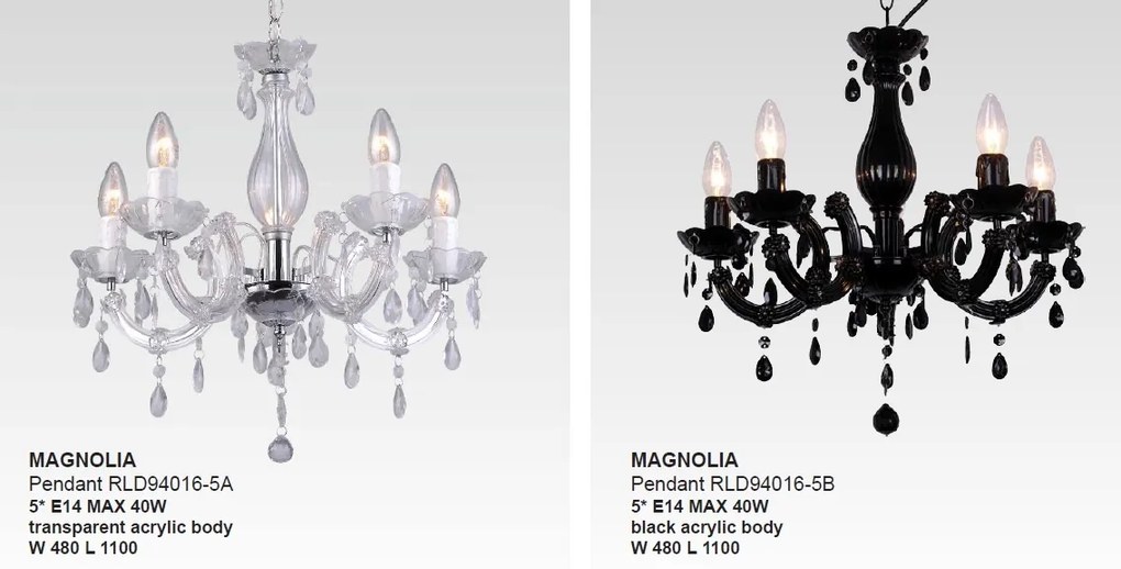 Candelabru cu 5 brate MAGNOLIA, negru RLD94016-5B ZL