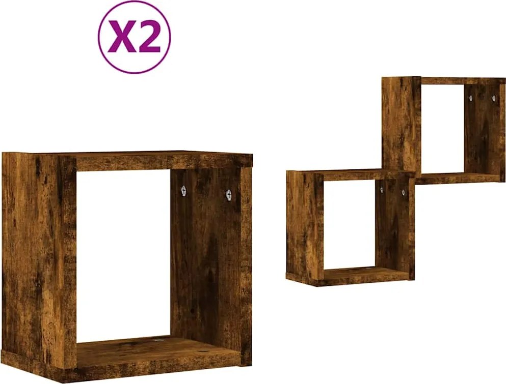 vidaXL Șemele de perete cu raft 2 pcs Stejar fumuriu 26 x 15 x 26 cm