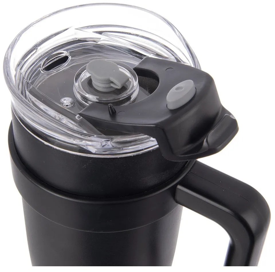 Cană termos neagră cu pai 1,2 l Termo – Orion