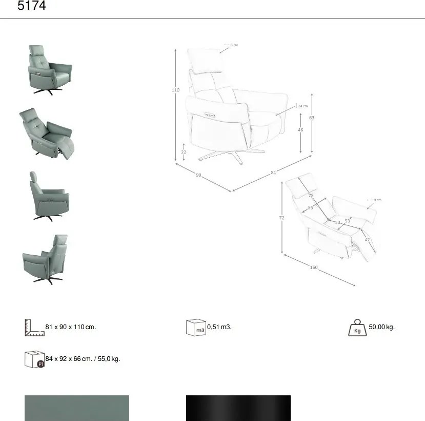 Fotoliu pivotant, functie relax, tapitat cu piele verde turcoaz George