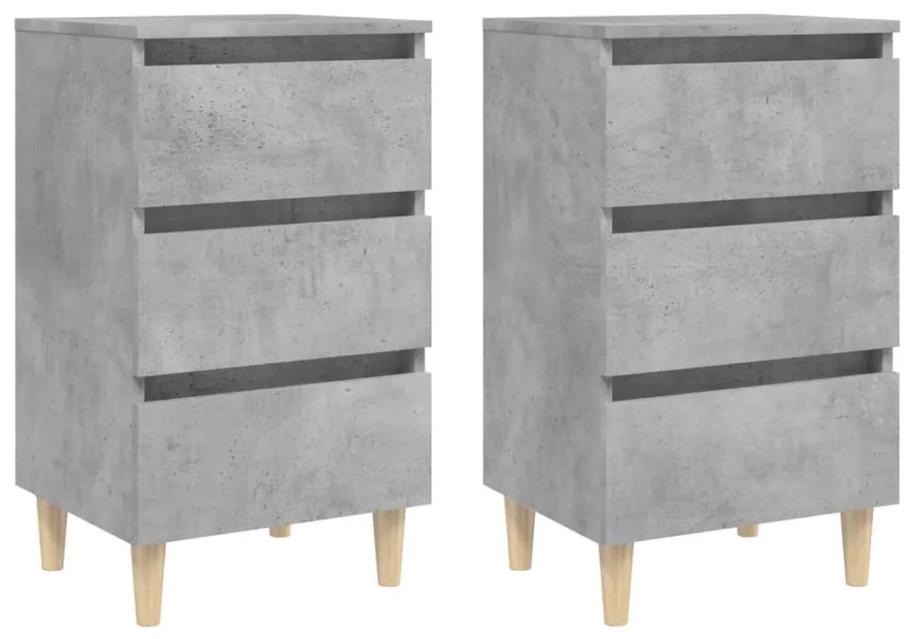 805896 vidaXL Noptiere cu picioare lemn masiv, 2 buc., gri beton, 40x35x69 cm
