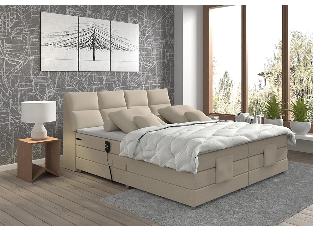 Pat electric reglabil, cu arcuri, bej, 160x200, GERONA NEW