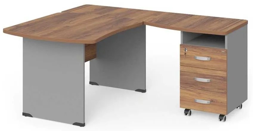 Statie de lucru de colt Manager 140 x 160 cm, dreapta, nuca warmia / gri