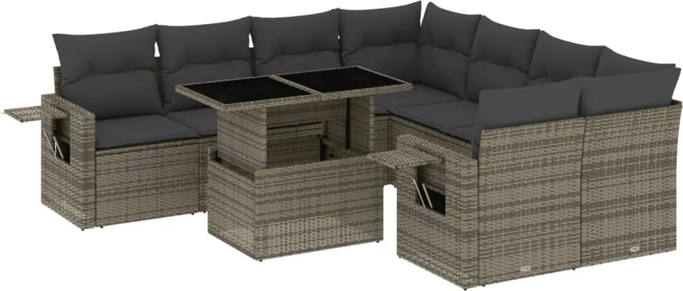 vidaXL Set canapele de grădină, 9 piese, cu perne, gri, poliratan