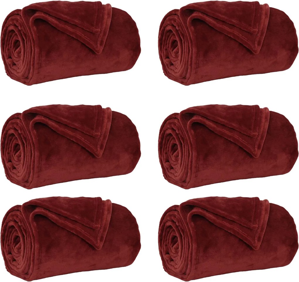 vidaXL Pături de aruncat 6 pcs Roșu Bordeaux 130 x 150 cm Molton