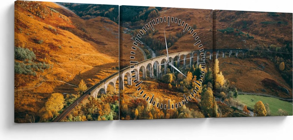 Tablou cu pod în valea din Scoția (cu ceas) (90x30 cm)