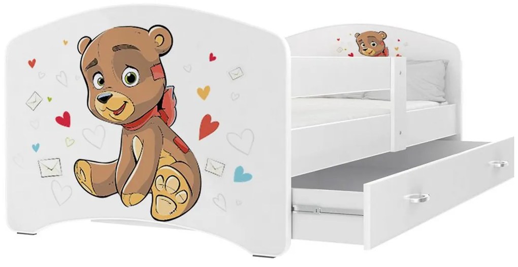 Supermobel Pat pentru copii cu imprimeu LUCKY P1 + saltea + somieră GRATIS, 140x80, alb/MODEL 08