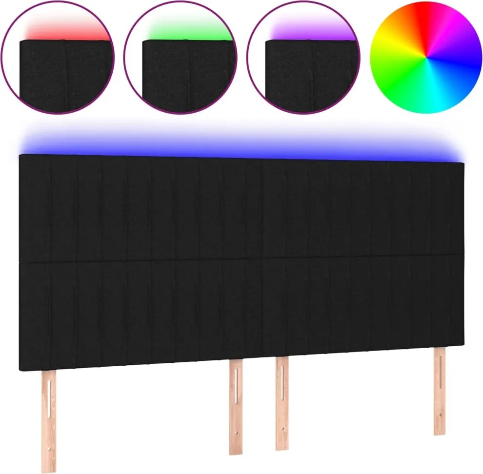 vidaXL Tăblie de pat cu LED, negru, 200x5x118/128 cm, textil