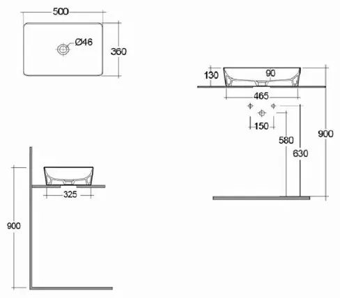 Lavoar pe blat Rak Feeling rectangular 50 cm alb lucios