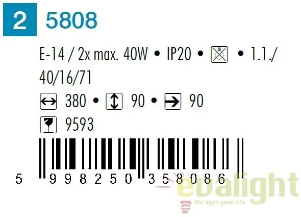 Aplica de perete moderna pentru baie cu protectie IP20, Periodic 5808 RX
