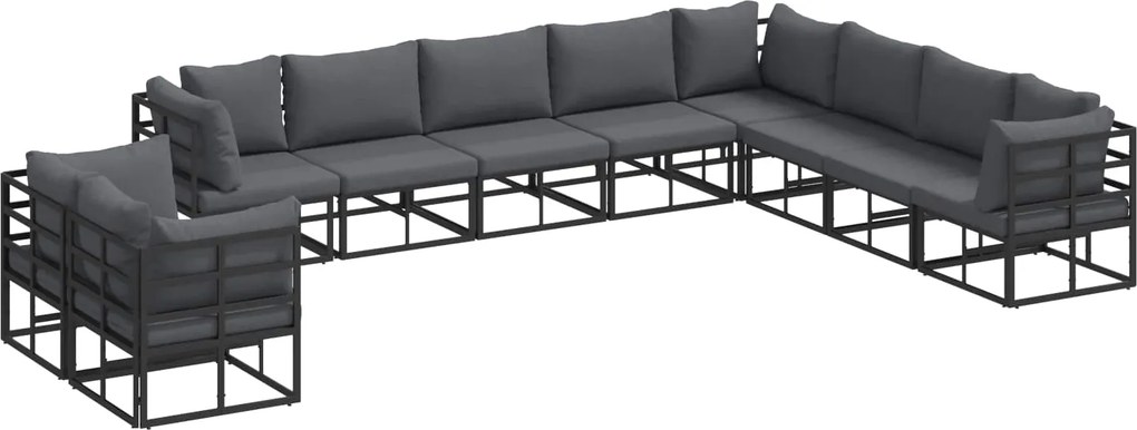 vidaXL Set de canapele pentru grădină cu pernă 10 pcs Negru Aluminiu