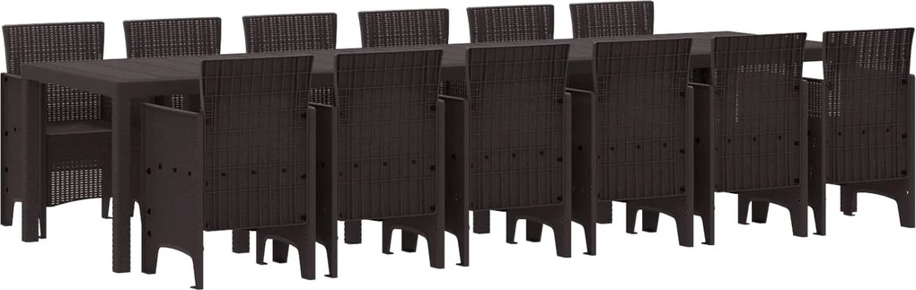 vidaXL Set de masă pentru grădină 13 pcs Maro Ratan Polt