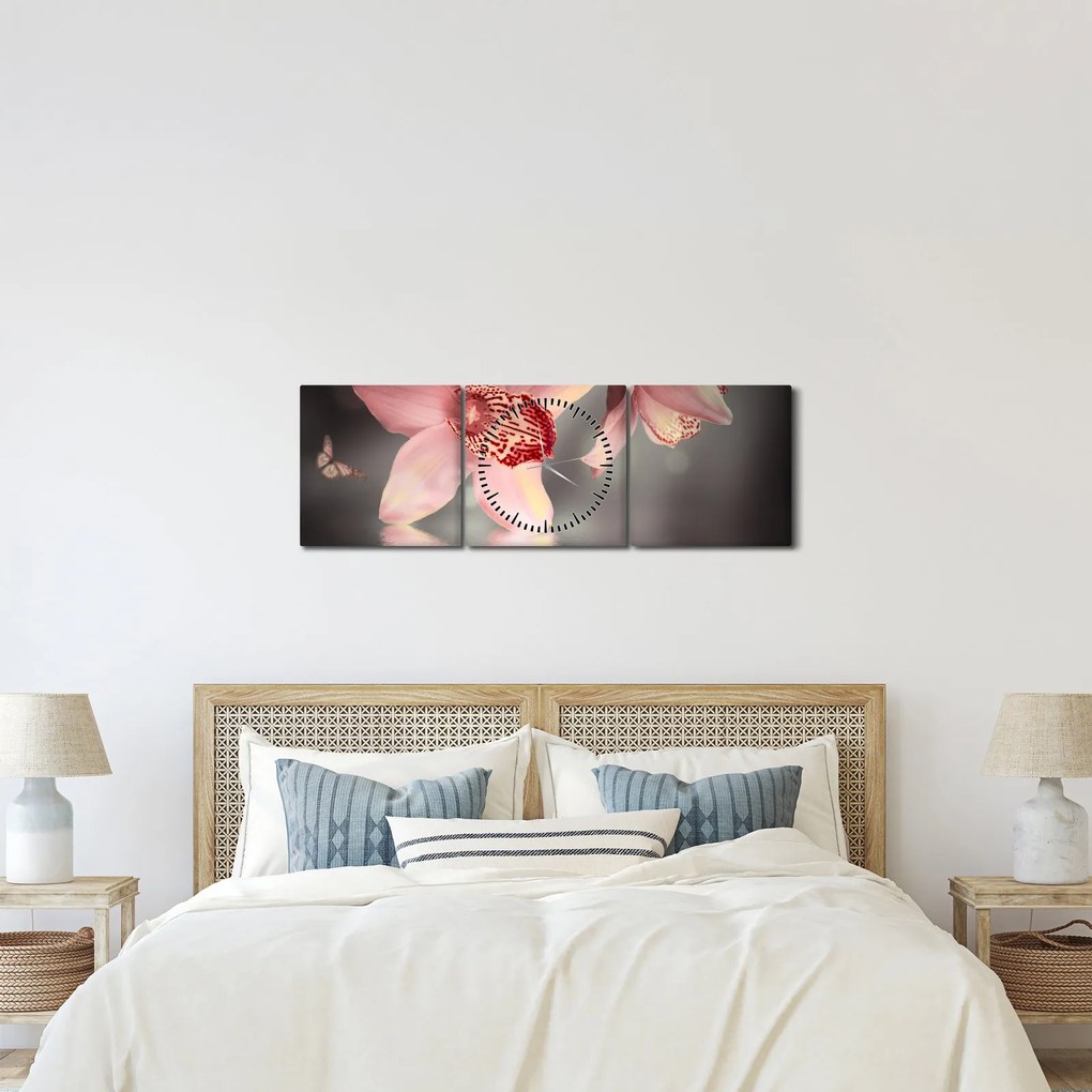 Tablou - Flori și fluture (cu ceas) (90x30 cm)