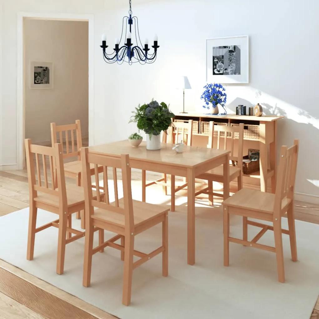 Set masă și scaune din lemn de pin, 7 piese