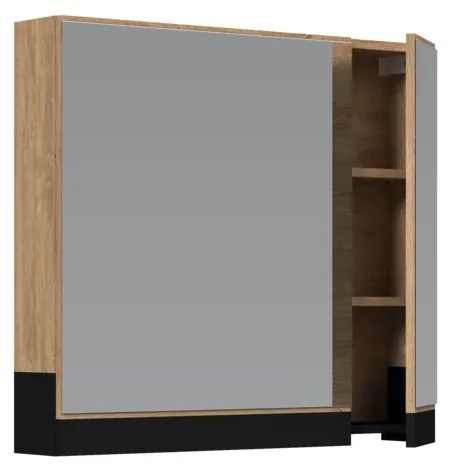 Dulap cu oglindă suspendat Stokes 80 cm, argint / stejar auriu
