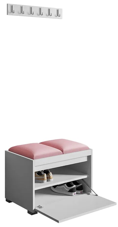 Mobilier pentru hol Kendora 60 + 2 buc. panouri tapițate de perete Pag 30x30 (Alb) (Manila 18). 1059731