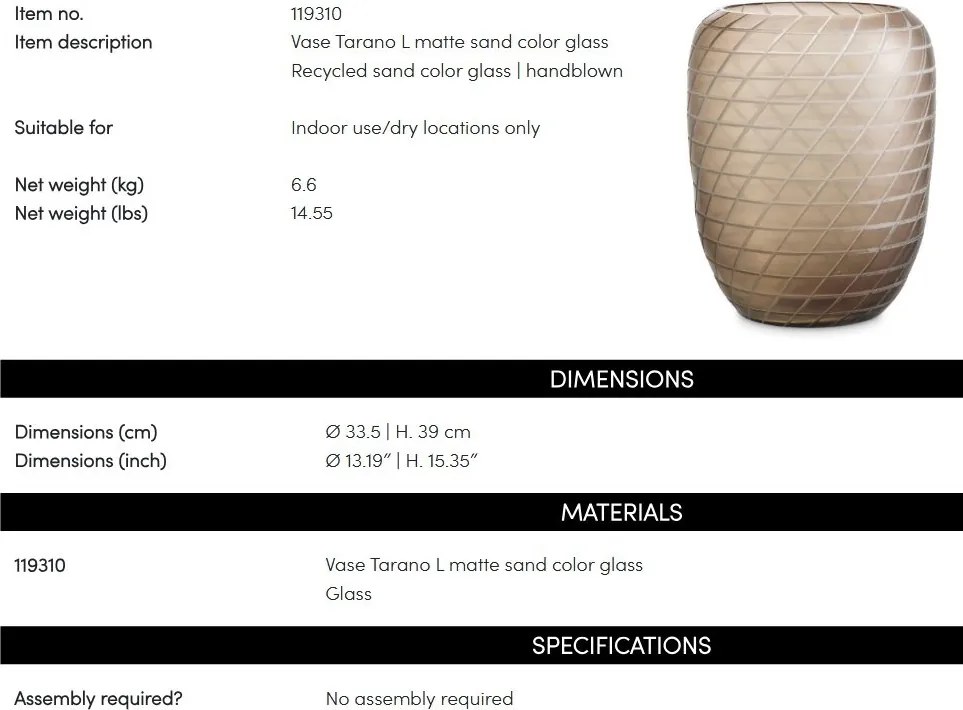 Vaza, Vas decorativ LUX din sticla Tarano L