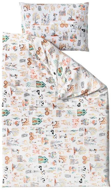 Lenjerie de pat din bumbac pentru patut HAPPY FARM albă Dimensiune lenjerie de pat: 45 x 65 cm | 90 x 135 cm