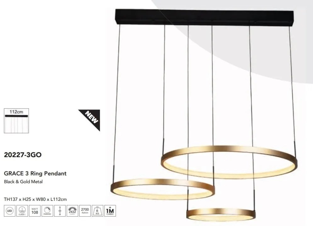 Lustra moderna cu 3 inele LED dimabile Grace