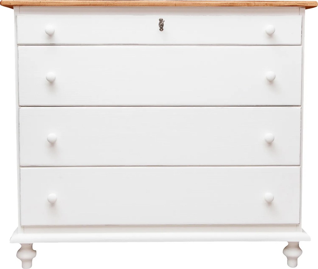 Comoda, L114 48 H99 cm, alb natur antichizat, lemn masiv