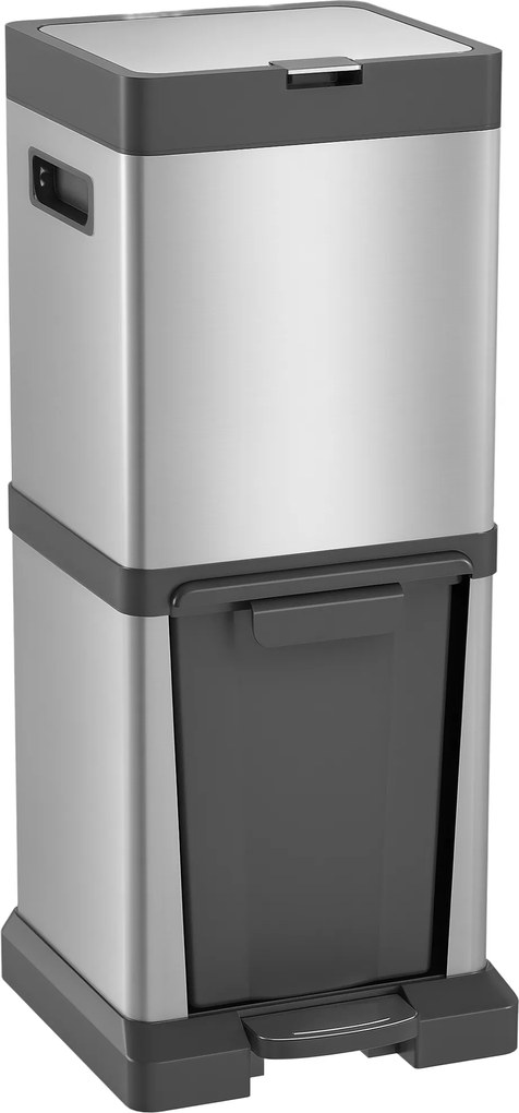 HOMCOM Coș de gunoi 20+14L cu pedală, capac, compartiment basculant, coșuri interioare detașabile, oțel inoxidabil 32,5 x 31,5 x 78 cm Argintiu | Aosom Romania