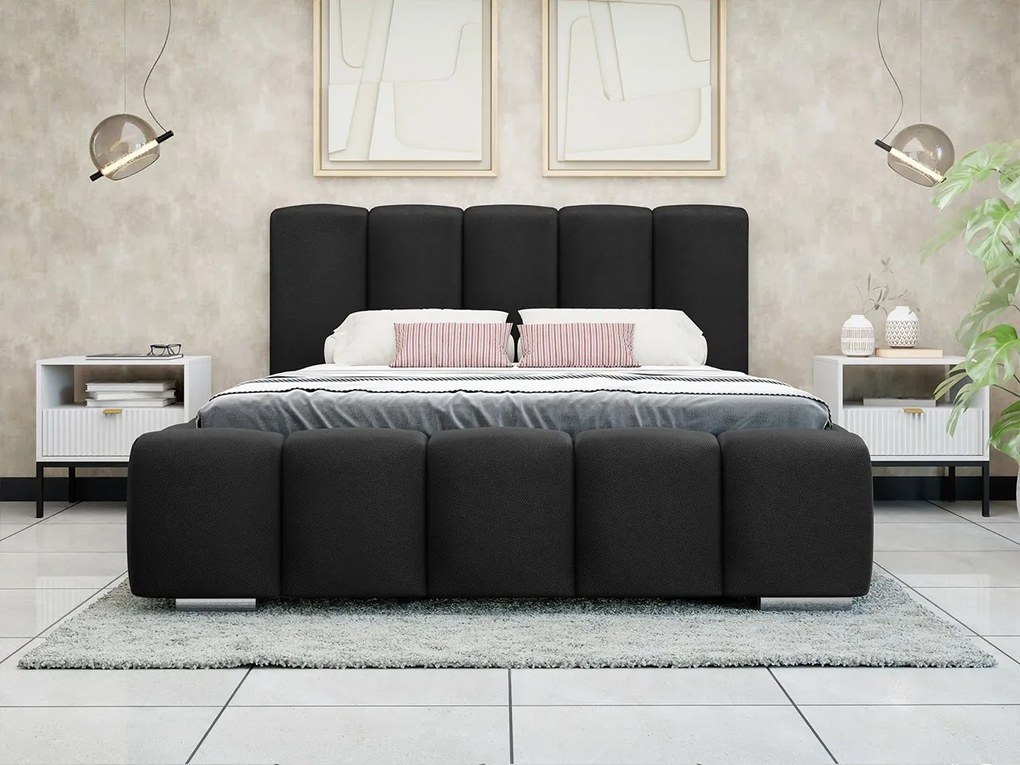 Pat matrimonial 140 cm Leskana (Negru) (cu somieră) (cu sp. depozitare). Promo -17%. 1104153