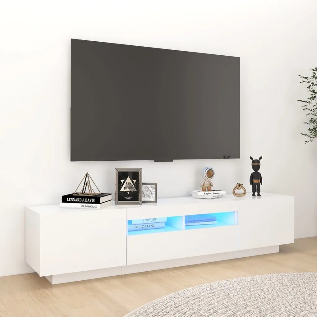 vidaXL Comodă TV cu lumini LED, alb, 180x35x40 cm