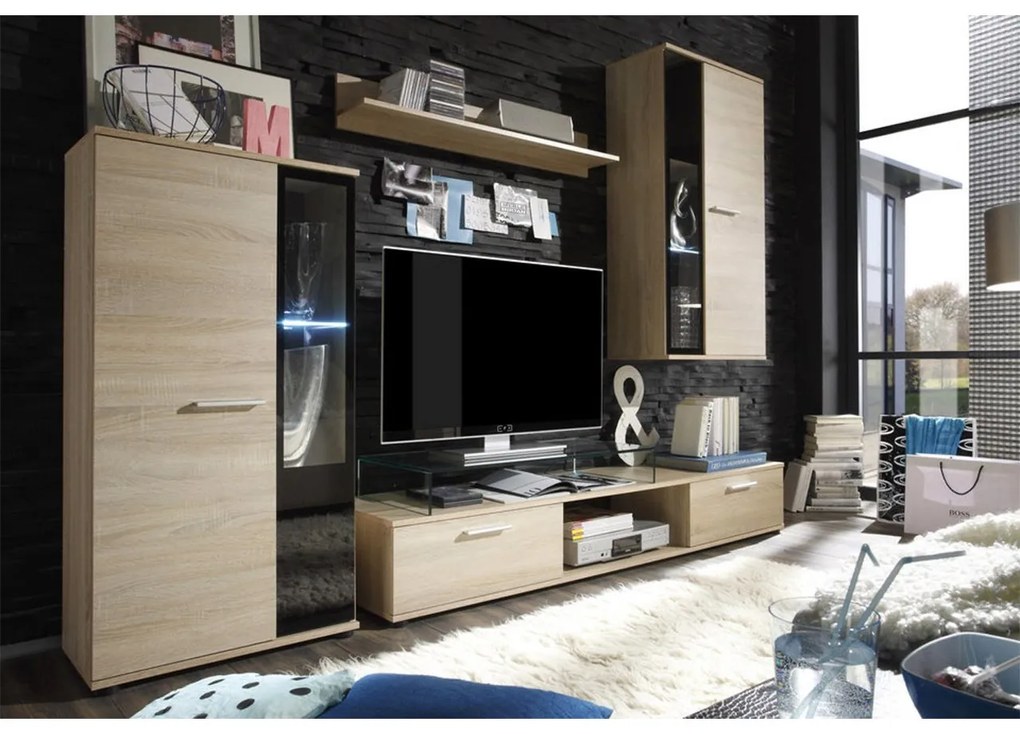 Mobilier living Fletcher (stejar sonoma) (iluminat LED). Promo -17%. 1058387
