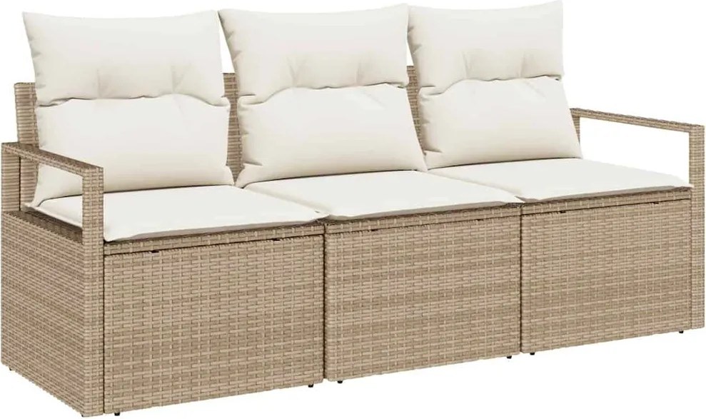 vidaXL Set de canapele pentru grădină 3 pcs Bej și Alb poliratan