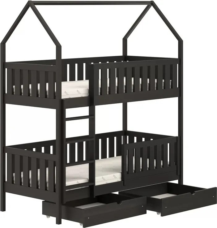 Pat Nemos pentru copii supraetajat tip căsuță – Culoare Negru, 80x180