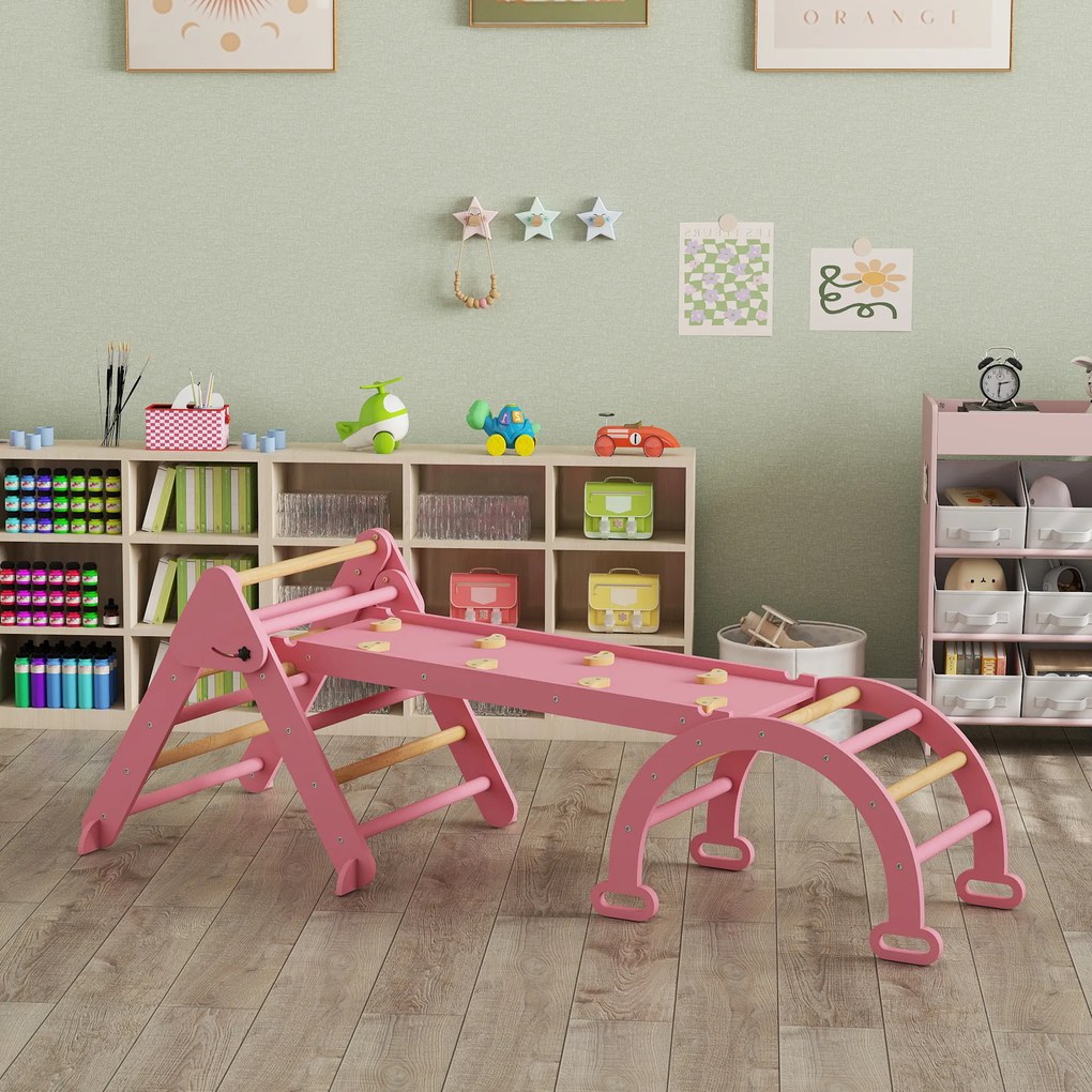 AIYAPLAY Cadru de escaladă pentru interior, 7 în 1 triunghi de escaladă pliabil cu tobogan, arc de cățărare | Aosom Romania