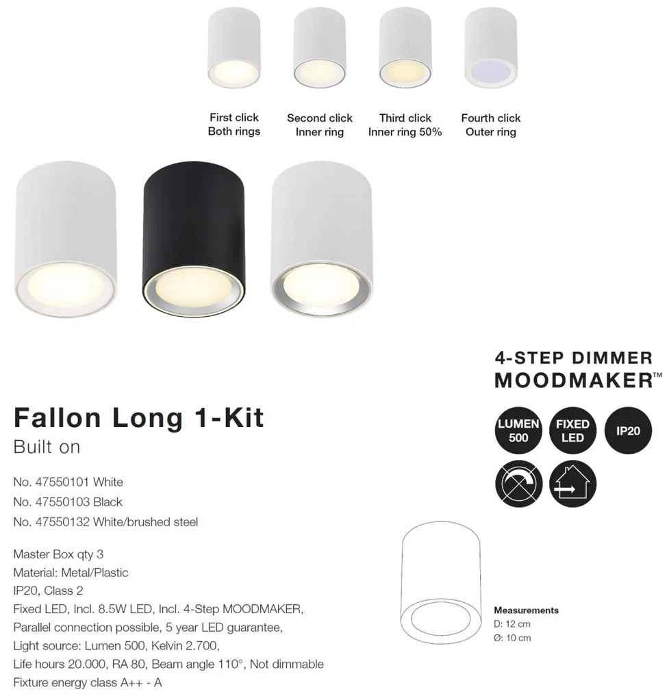 Spot LED aplicat Fallon long alb 4-Step MOODMAKER