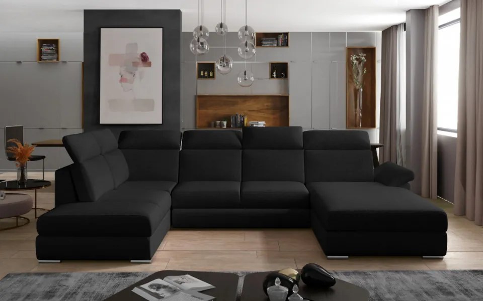 Canapea modulara extensibila cu spatiu pentru depozitare, 336x102x216 cm, Evanell R01, Eltap (Culoare: Negru / Alb)