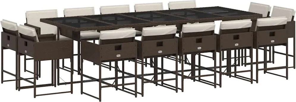 vidaXL Set mobilier de grădină cu perne, 15 piese, maro, poliratan