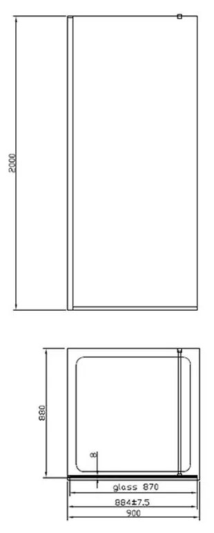 Paravan dus sticla securizata walk-in 90x200 cm, auriu periat, Mediterraneo Foxy 900x2000 mm