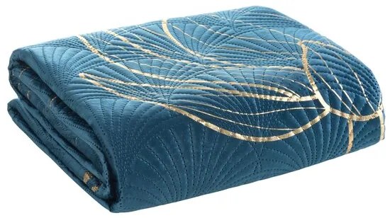 Cuvertură de pat de design LOTOS albastru cu motive aurii Lăţime: 220 cm | Lungime: 240 cm