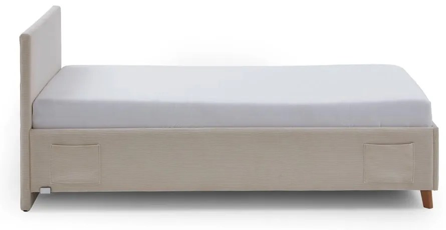 Pat pentru copii bej tapițat cu spațiu de depozitare cu somieră 140x200 cm Cool – Meise Möbel