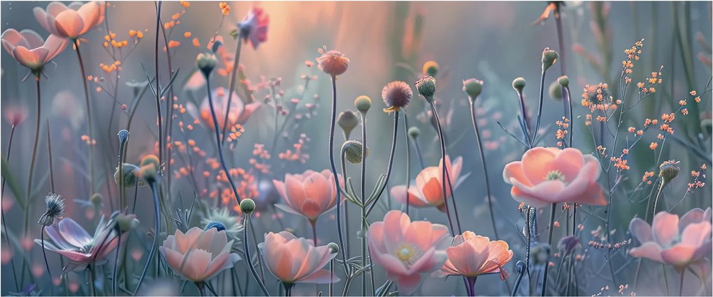 Tablou - Flori în culori pastelate (120x50 cm)