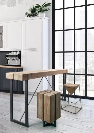 Scaun bar natural din lemn de Brad si metal, Garret H70 Bizzotto