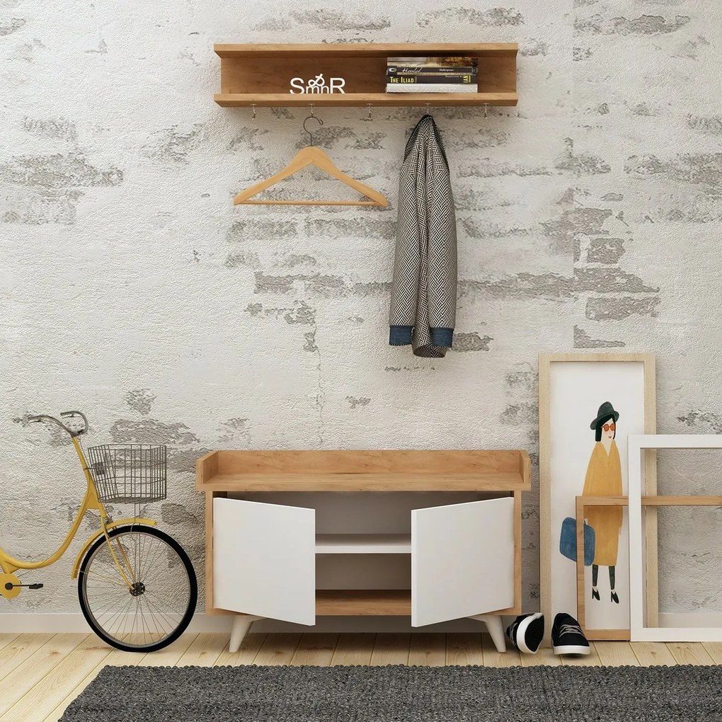Cuier de perete cu raft pentru pantofi Arasso Oakand White