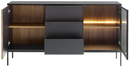 Vitrină Dernas KSZ154 (Negru grafit + Stejar wotan) (cu iluminat LED galben). 1106293