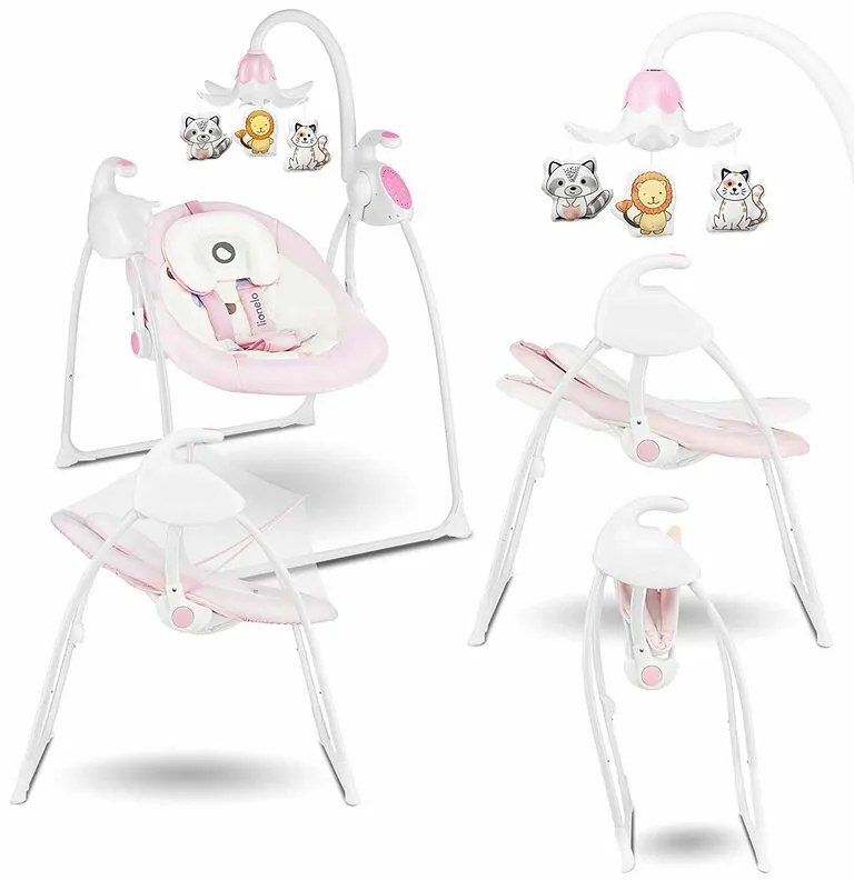 Lionelo - Balansoar Robin Electric, Cu carusel electric si proiector, Cu melodii, Cu senzor plans, Cu balansare, 68x68 cm, Roz