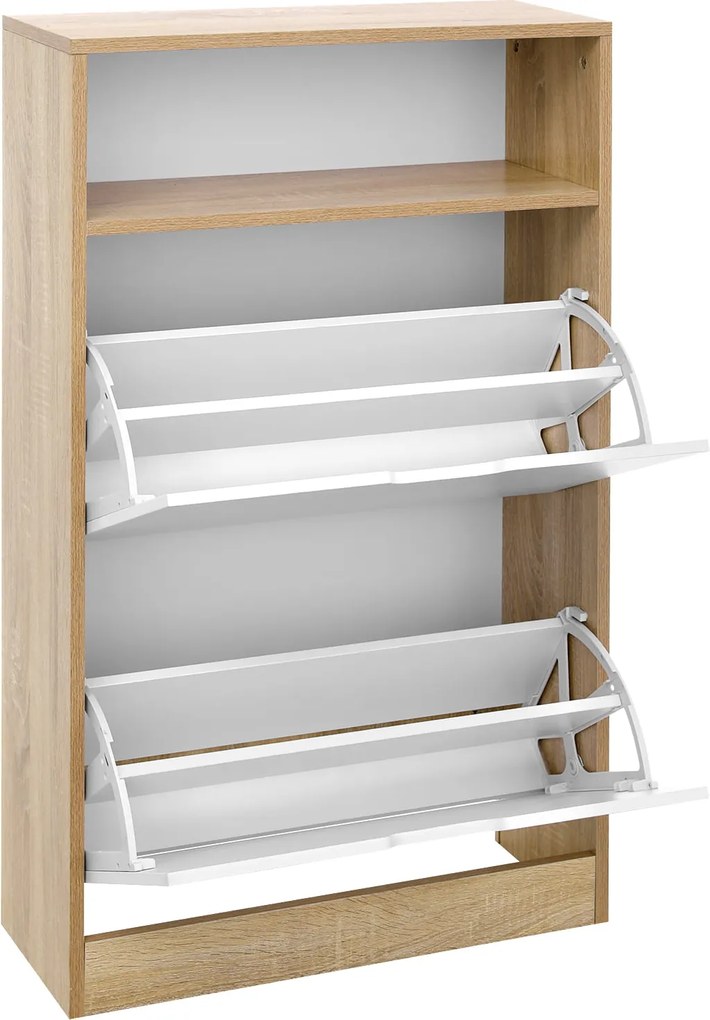 OFERTA Dulap pantofi rabatabil BOCO decor stejar si alb, 2 rafturi clasa II