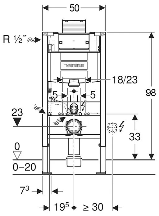 Rama de montaj, Geberit, Duofix, pentru vas WC suspendat, 98 cm, cu rezervor incastrat Omega 12 cm