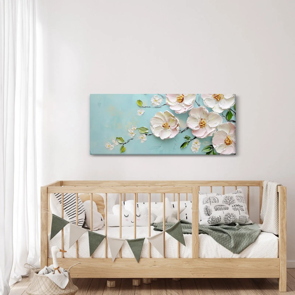 Tablou - Flori pe fundal albastru (120x50 cm)
