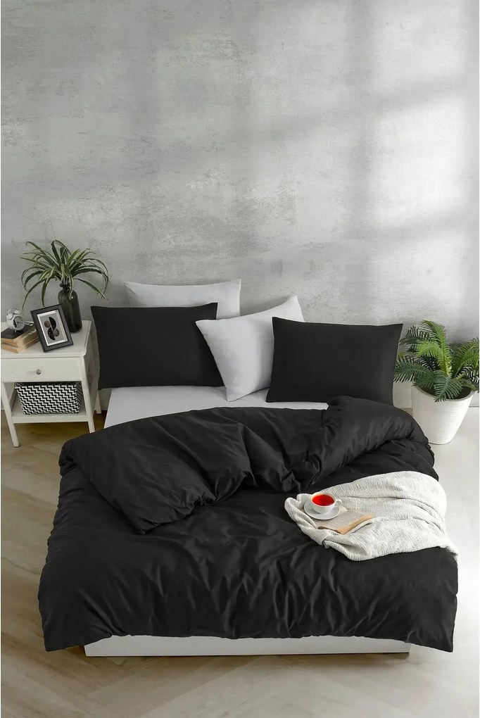 Set lenjerie pat 670TBH1124, bumbac/poliester, negru/alb, 160x240 cm,