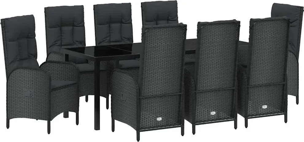 vidaXL Set de masă pentru grădină cu pernă 9 pcs Negru poliratan